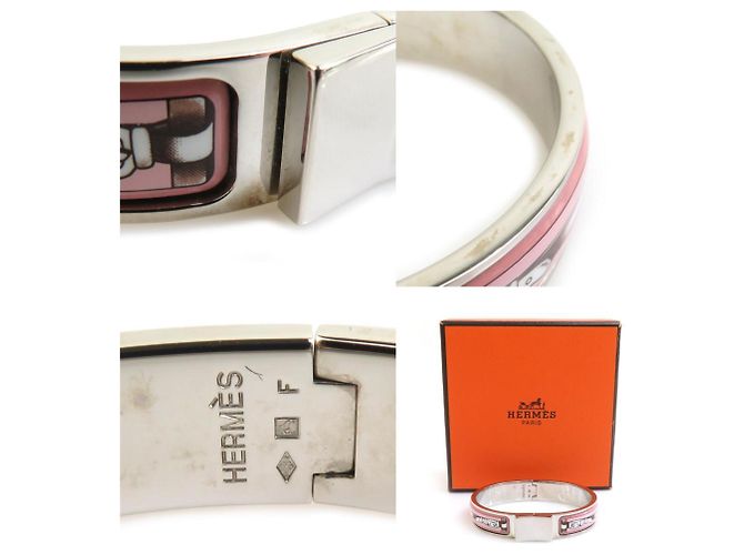 Pulseira de metal e esmalte Click-Clack da Hermès Prata Rosa Branco - vista 5