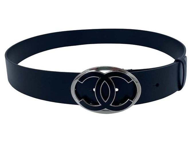 Chanel 2013 schwarze und silberne CC Leder-Gürtel, Größe 90/36 - Ansicht 3