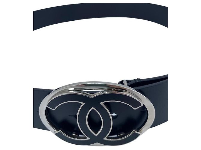 Chanel 2013 schwarze und silberne CC Leder-Gürtel, Größe 90/36 - Ansicht 4