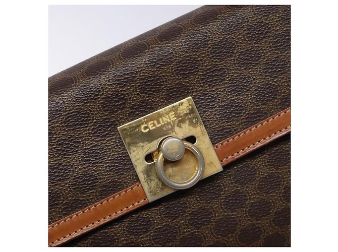 Céline Borsa a mano in tela Macadam CELINE in pelle PVC marrone e oro Auth gh737 D'oro - vista 15