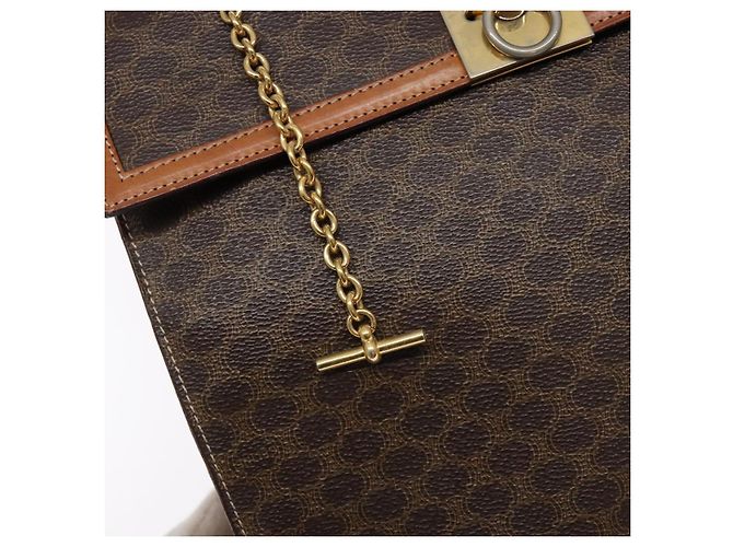 Céline Borsa a mano in tela Macadam CELINE in pelle PVC marrone e oro Auth gh737 D'oro - vista 16