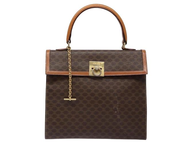 Céline Borsa a mano in tela Macadam CELINE in pelle PVC marrone e oro Auth gh737 D'oro - vista 2