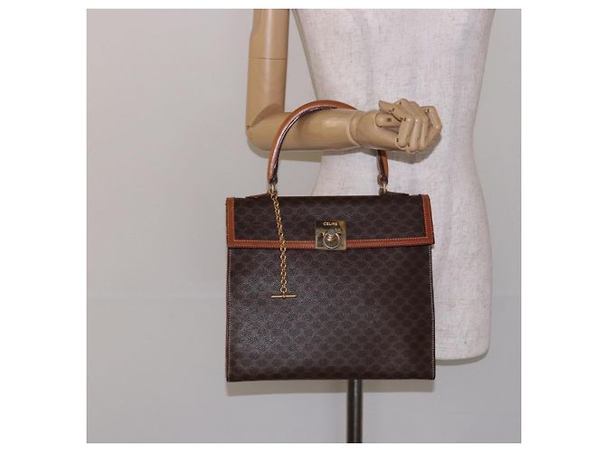 Céline Borsa a mano in tela Macadam CELINE in pelle PVC marrone e oro Auth gh737 D'oro - vista 25