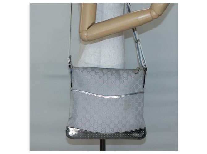 Borsa a Spalla GG Canvas Gucci Argento 145857 Auth ti3396 - vista 22