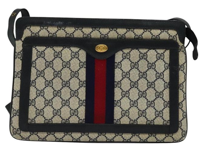 GUCCI GG Supreme Sherry Line Borsa a Spalla PVC Blu Navy Oro 41 02 013 Auth ep10484 D'oro - vista 2