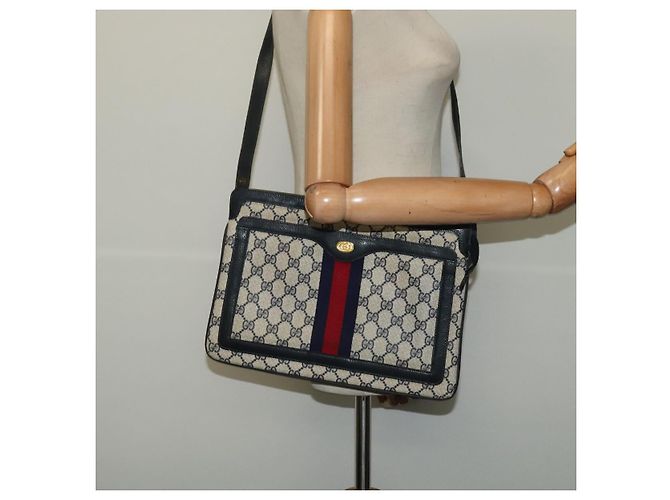 GUCCI GG Supreme Sherry Line Borsa a Spalla PVC Blu Navy Oro 41 02 013 Auth ep10484 D'oro - vista 22
