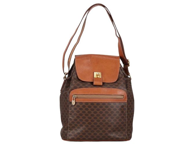 Céline Borsa a Spalla in Tela Macadam CELINE in Pelle PVC Marrone Oro Auth 136201 D'oro - vista 2