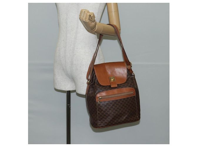Céline Borsa a Spalla in Tela Macadam CELINE in Pelle PVC Marrone Oro Auth 136201 D'oro - vista 27