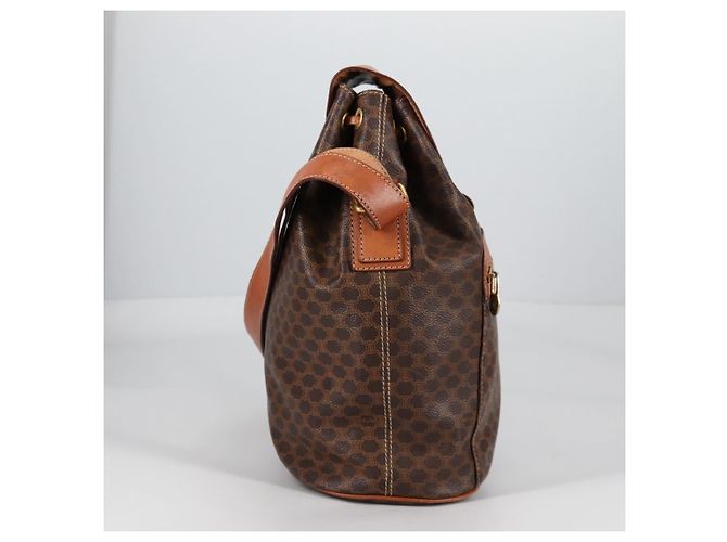 Céline Borsa a Spalla in Tela Macadam CELINE in Pelle PVC Marrone Oro Auth 136201 D'oro - vista 5