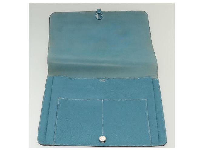 Hermès HERMES Borsa Clutch Dogon Meeting Togo Blu Chiaro Argento Auth BA5083 - vista 14