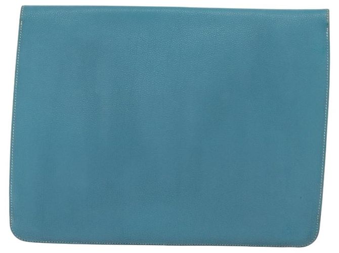 Hermès HERMES Borsa Clutch Dogon Meeting Togo Blu Chiaro Argento Auth BA5083 - vista 3
