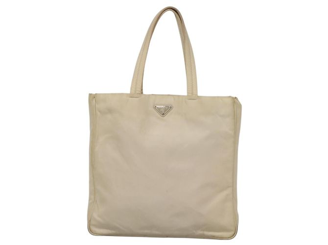 Borsa Tote PRADA Nylon Beige Argento Auth gh666 - vista 2