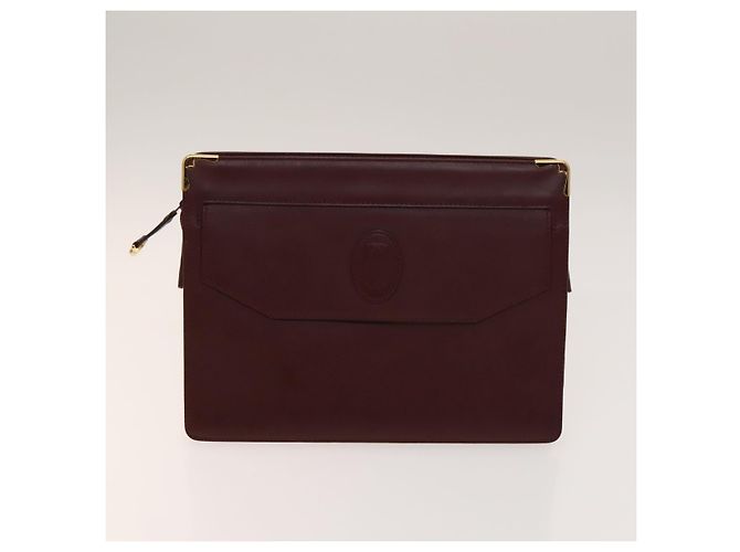 CARTIER Borsa Clutch Must Line in Pelle 5Set Bordeaux Oro Auth 141368 D'oro Bordò - vista 12