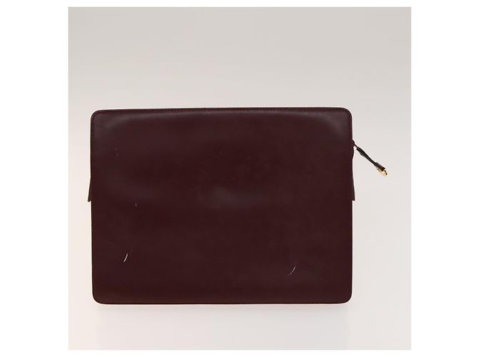 CARTIER Borsa Clutch Must Line in Pelle 5Set Bordeaux Oro Auth 141368 D'oro Bordò - vista 13