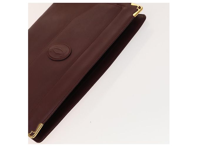 CARTIER Borsa Clutch Must Line in Pelle 5Set Bordeaux Oro Auth 141368 D'oro Bordò - vista 14
