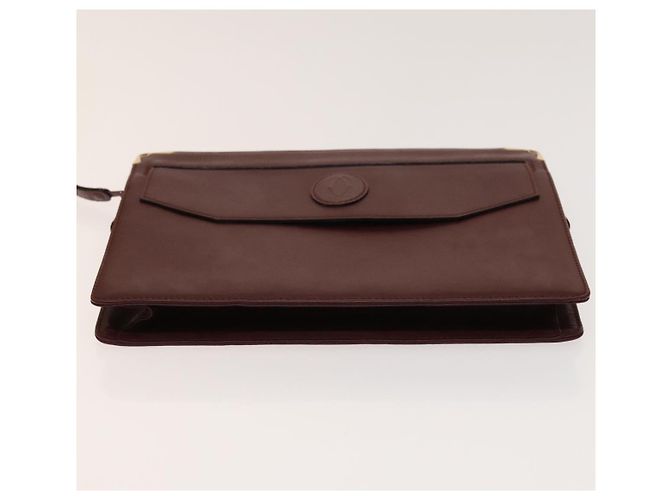 CARTIER Borsa Clutch Must Line in Pelle 5Set Bordeaux Oro Auth 141368 D'oro Bordò - vista 15