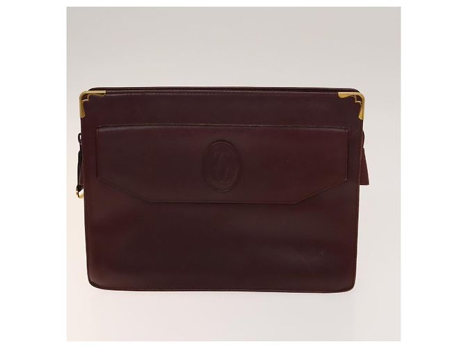 CARTIER Borsa Clutch Must Line in Pelle 5Set Bordeaux Oro Auth 141368 D'oro Bordò - vista 17
