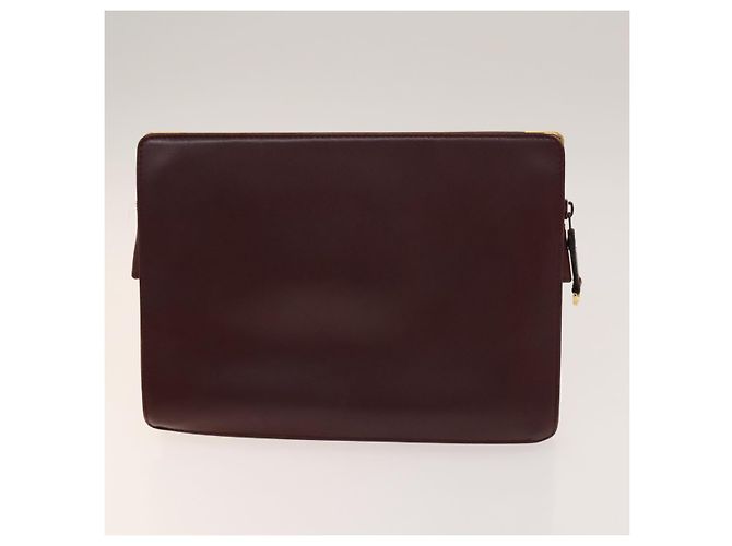 CARTIER Borsa Clutch Must Line in Pelle 5Set Bordeaux Oro Auth 141368 D'oro Bordò - vista 18