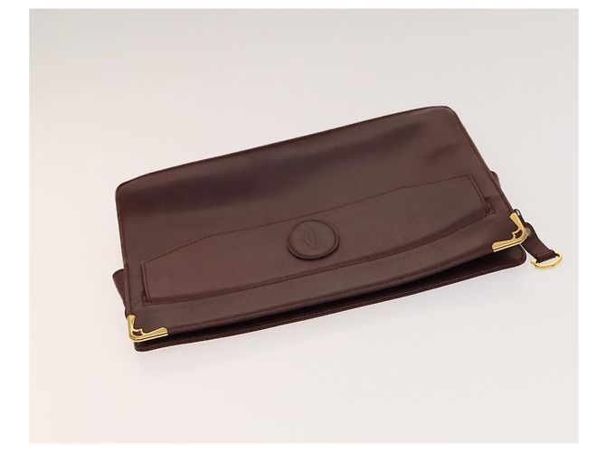 CARTIER Borsa Clutch Must Line in Pelle 5Set Bordeaux Oro Auth 141368 D'oro Bordò - vista 19