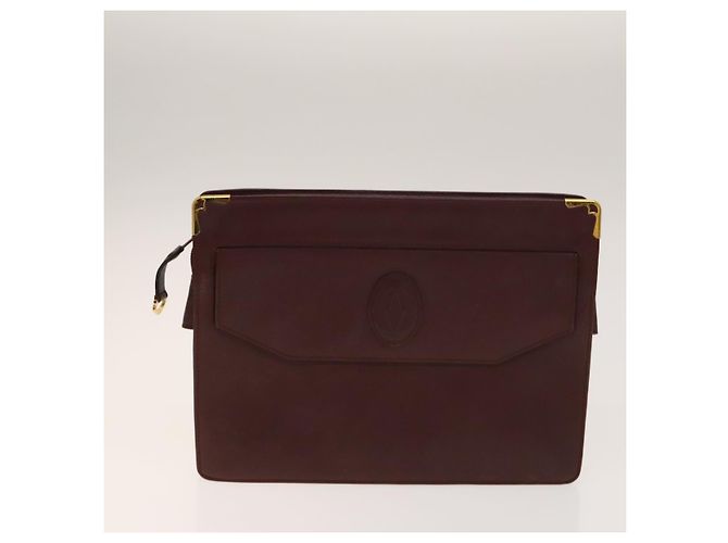 CARTIER Borsa Clutch Must Line in Pelle 5Set Bordeaux Oro Auth 141368 D'oro Bordò - vista 2