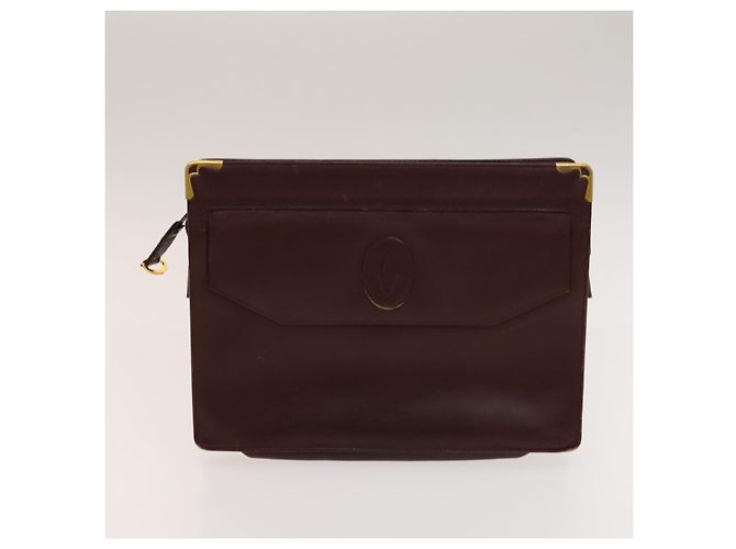 CARTIER Borsa Clutch Must Line in Pelle 5Set Bordeaux Oro Auth 141368 D'oro Bordò - vista 22