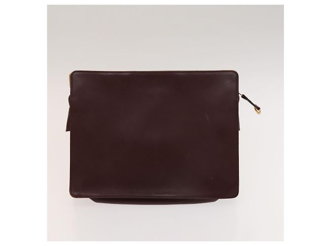 CARTIER Borsa Clutch Must Line in Pelle 5Set Bordeaux Oro Auth 141368 D'oro Bordò - vista 23