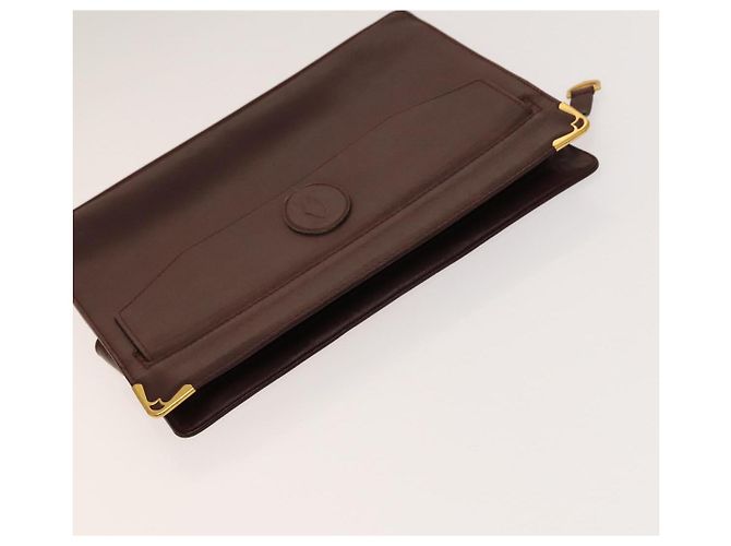 CARTIER Borsa Clutch Must Line in Pelle 5Set Bordeaux Oro Auth 141368 D'oro Bordò - vista 24
