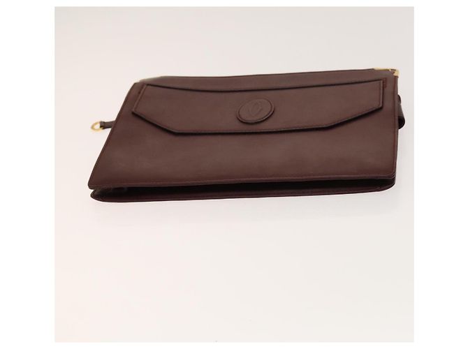 CARTIER Borsa Clutch Must Line in Pelle 5Set Bordeaux Oro Auth 141368 D'oro Bordò - vista 5