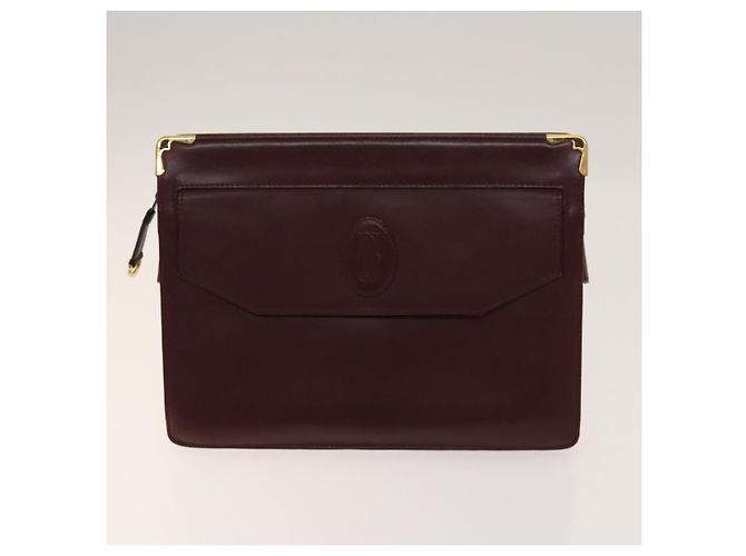 CARTIER Borsa Clutch Must Line in Pelle 5Set Bordeaux Oro Auth 141368 D'oro Bordò - vista 7