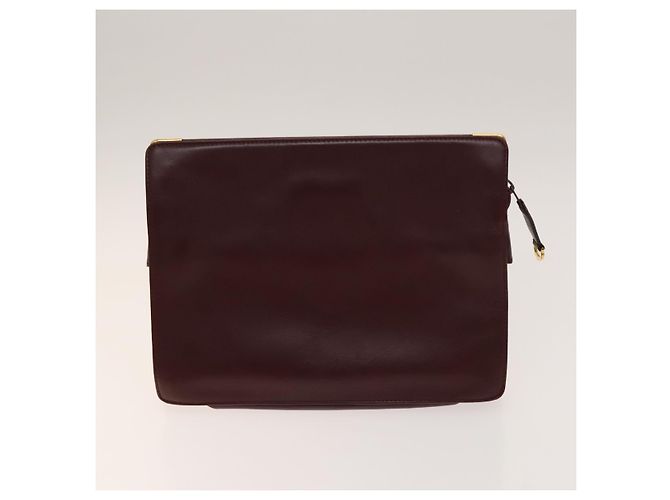 CARTIER Borsa Clutch Must Line in Pelle 5Set Bordeaux Oro Auth 141368 D'oro Bordò - vista 8