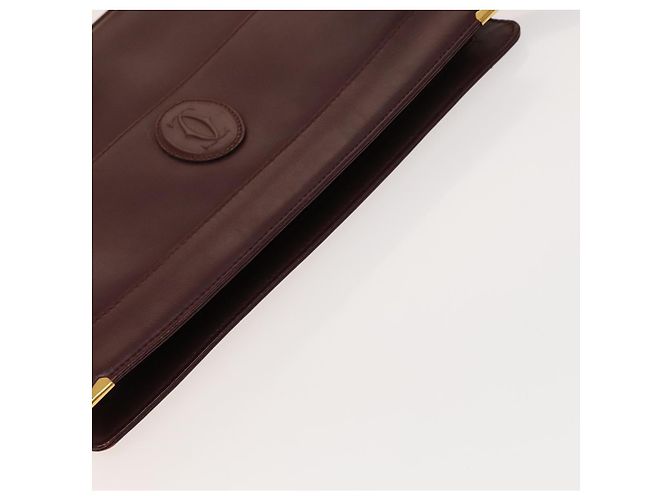 CARTIER Borsa Clutch Must Line in Pelle 5Set Bordeaux Oro Auth 141368 D'oro Bordò - vista 9