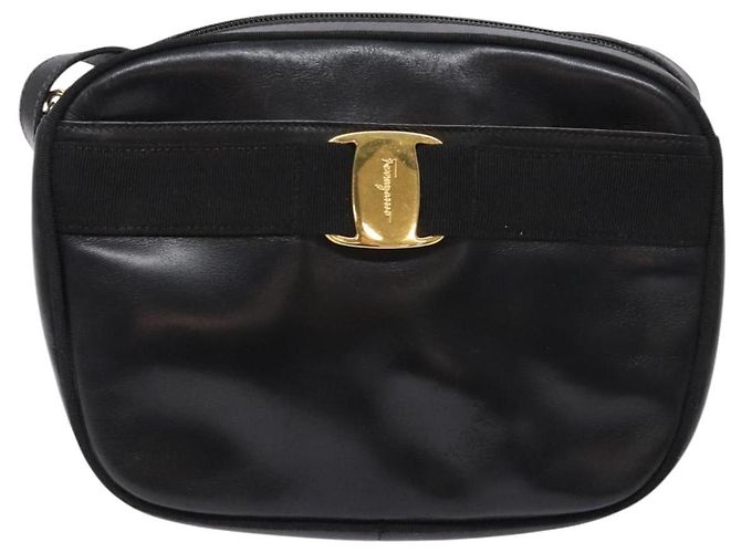 Borsa a Spalla Vala in Pelle Nera e Oro Auth BA5416 di Salvatore Ferragamo Nero D'oro - vista 2