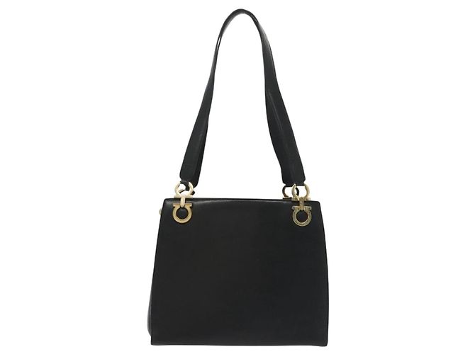 Sac à bandoulière Gancini en cuir noir et or Auth 137871 de Salvatore Ferragamo Doré - vue 2