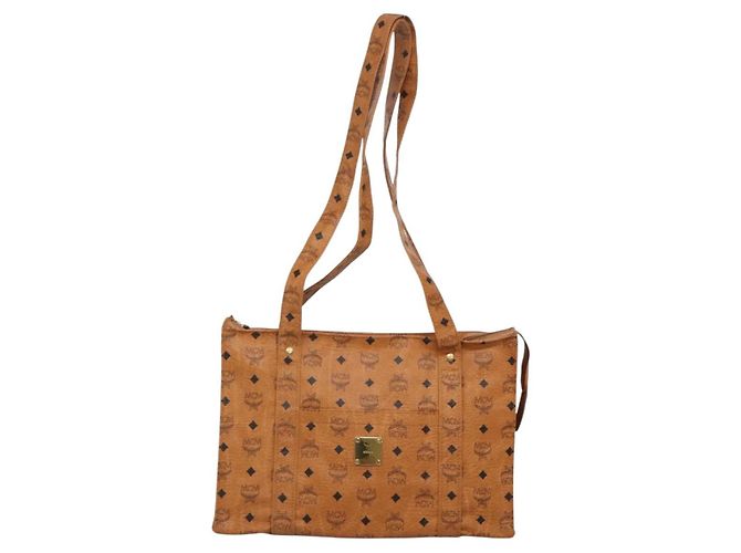 Borsa a Spalla MCM Logogram Vicetos PVC Marrone Oro Auth gh521 D'oro - vista 2