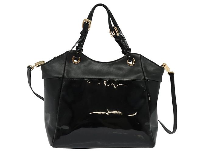 Borsa a Mano Salvatore Ferragamo Vala Smalto 2 vie Nero Oro Auth bs28916 - vista 3