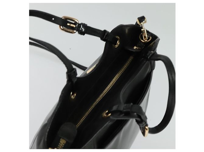 Borsa a Mano Salvatore Ferragamo Vala Smalto 2 vie Nero Oro Auth bs28916 - vista 6