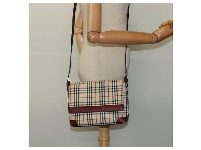 Burberry Borsa a Spalla Nova Check in Tela Beige Oro Auth BA5440 D'oro - vista 21