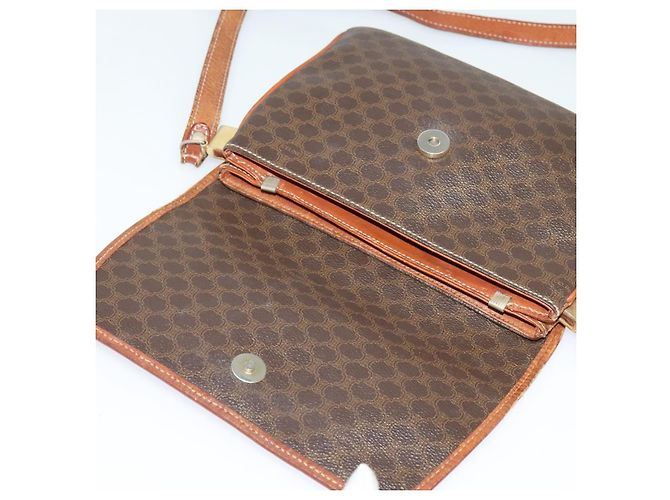 Céline Borsa a Spalla in Tela Macadam CELINE in Pelle PVC Marrone Oro Auth gh672 D'oro - vista 16