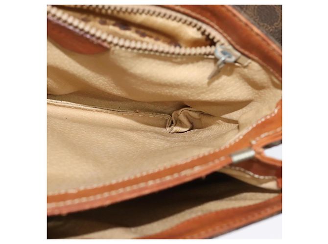 Céline Borsa a Spalla in Tela Macadam CELINE in Pelle PVC Marrone Oro Auth gh672 D'oro - vista 19