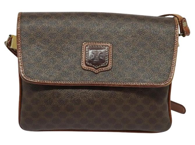 Céline Borsa a Spalla in Tela Macadam CELINE in Pelle PVC Marrone Oro Auth gh672 D'oro - vista 2