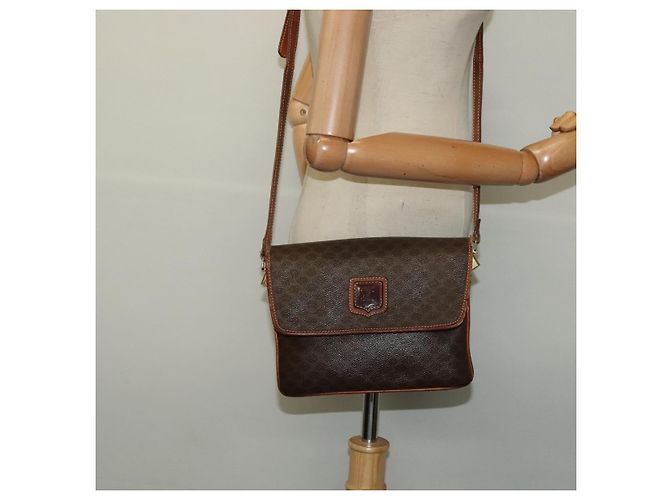 Céline Borsa a Spalla in Tela Macadam CELINE in Pelle PVC Marrone Oro Auth gh672 D'oro - vista 25