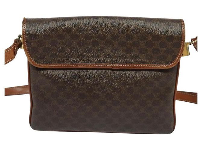Céline Borsa a Spalla in Tela Macadam CELINE in Pelle PVC Marrone Oro Auth gh672 D'oro - vista 3