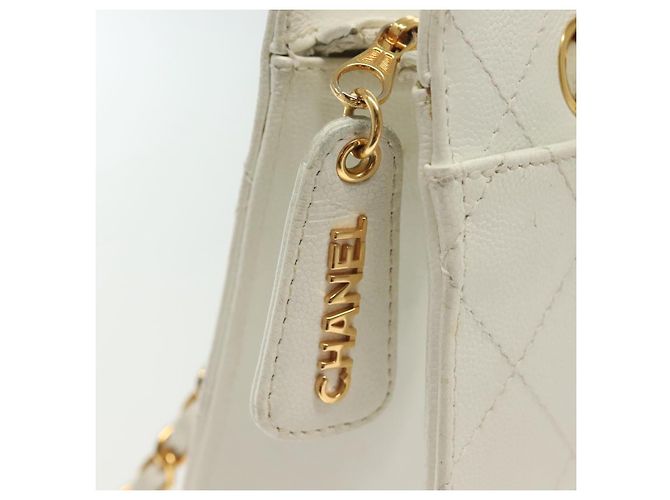 CHANEL Matelasse Chain Shoulder Bag Caviar Skin White Gold CC Auth gh580 Golden - view 16