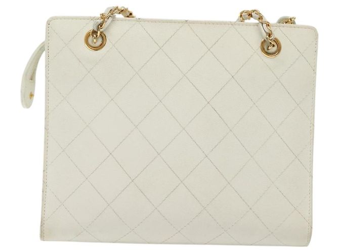 CHANEL Matelasse Chain Shoulder Bag Caviar Skin White Gold CC Auth gh580 Golden - view 3