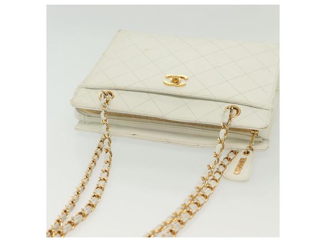 CHANEL Matelasse Chain Shoulder Bag Caviar Skin White Gold CC Auth gh580 Golden - view 7
