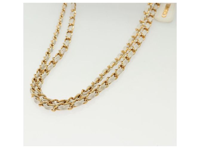 CHANEL Matelasse Chain Shoulder Bag Caviar Skin White Gold CC Auth gh580 Golden - view 8