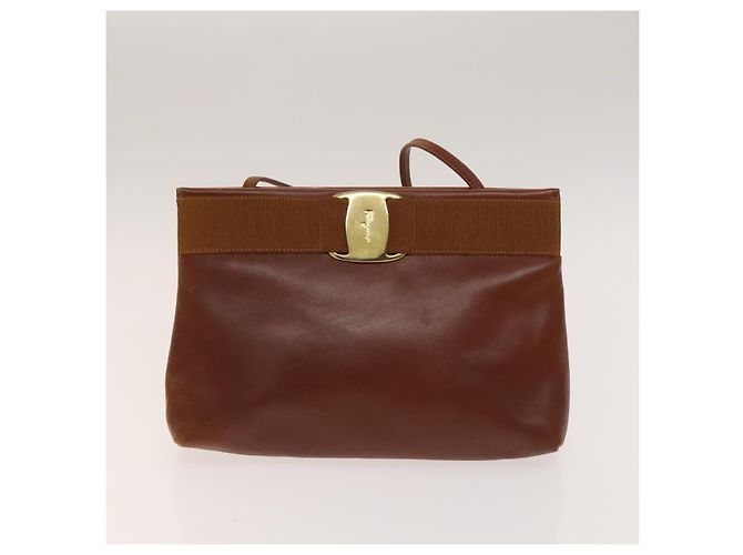 Borsa a Spalla Salvatore Ferragamo Vala in Pelle 2Set Marrone Auth am8995 - vista 10