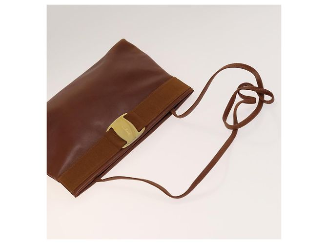 Borsa a Spalla Salvatore Ferragamo Vala in Pelle 2Set Marrone Auth am8995 - vista 13