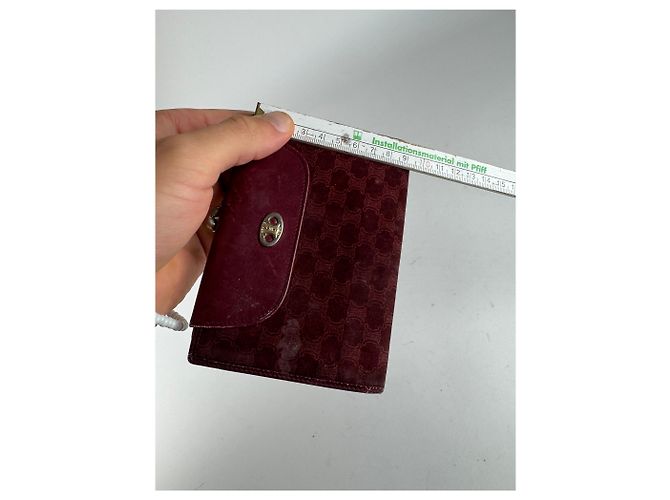 Céline Vintage Celine Triomphe Monogram Suede Leather Wallet Burgundy Purple - view 10