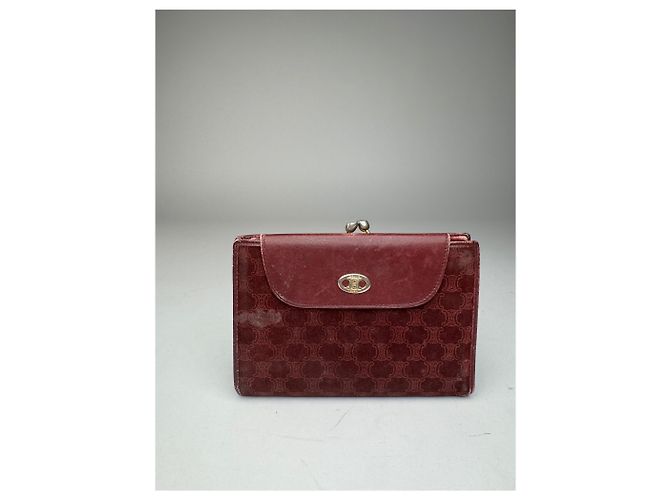 Céline Vintage Celine Triomphe Monogram Suede Leather Wallet Burgundy Purple - view 11